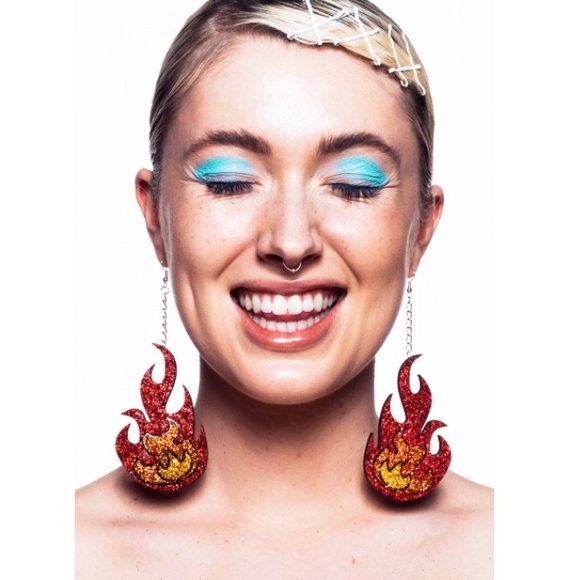wekoko Jewelry - Flame earrings drop fire its lit rave burning man